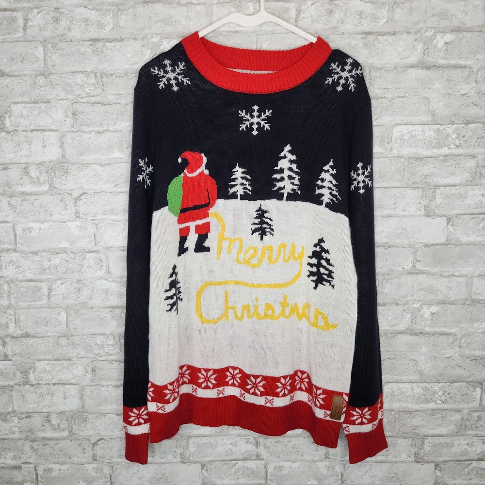 Tipsy Elves Santa Novelty Ugly Christmas Sweater Funny Holiday Mens L